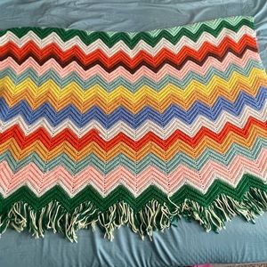 Handmade rainbow crochet blanket about 50in x 70in